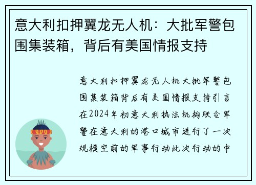 意大利扣押翼龙无人机：大批军警包围集装箱，背后有美国情报支持