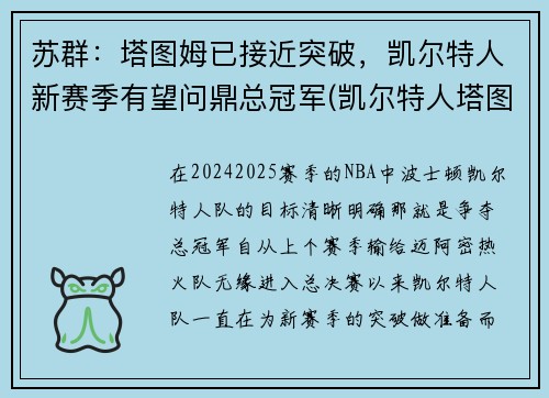 苏群：塔图姆已接近突破，凯尔特人新赛季有望问鼎总冠军(凯尔特人塔图姆球衣号码)